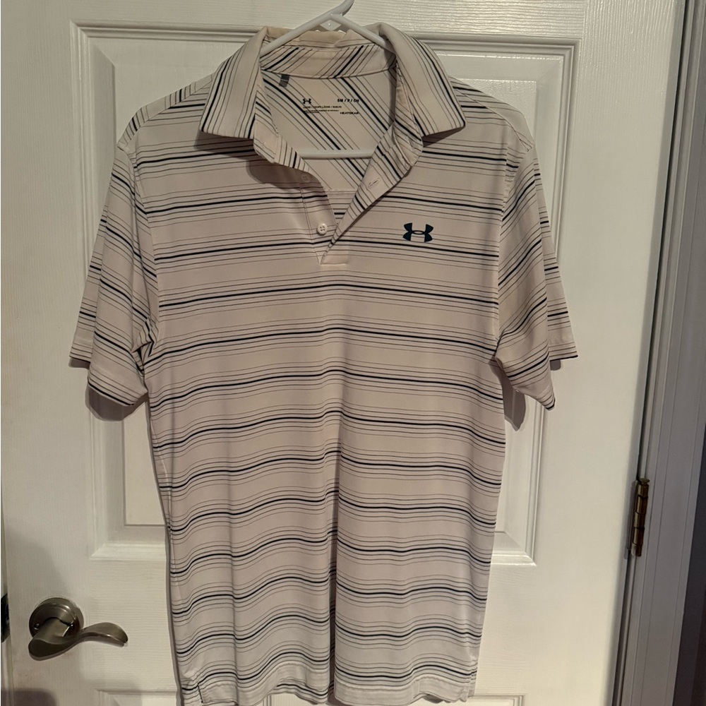 Under Armour Men's Polo Shirt - White with Black Stripes